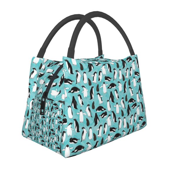 Horeoi Penguins Pattern Portable Insulation Bag for Work Picnic Travel with Zipper and Handle Foldable Thermal Lunch Tote