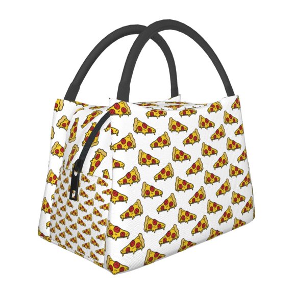Horeoi Pizza Pattern Portable Insulation Bag for Work Picnic Travel with Zipper and Handle Foldable Thermal Lunch Tote