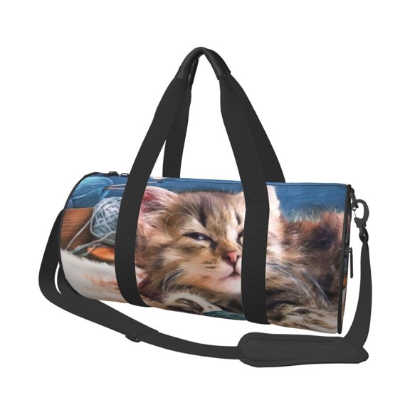 Horeoi Playful Cat Print Foldable Travel Duffle Bag with Removable Strap - Water-Resistant Gym Vacation Luggage Multi-Pocket Design
