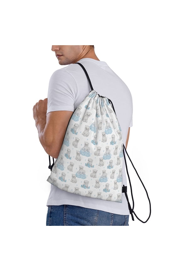 Playful Polar Bear Pals Print Drawstring Bags for Gym Sports Yoga Travel Lightweight Foldable Sackpack for Men Women Teens
