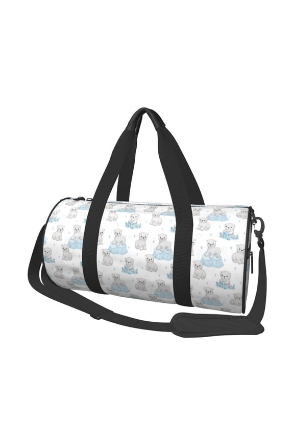 Playful Polar Bear Pals Print Foldable Travel Duffle Bag with Removable Strap - Water-Resistant Gym Vacation Luggage Multi-Pocket Design