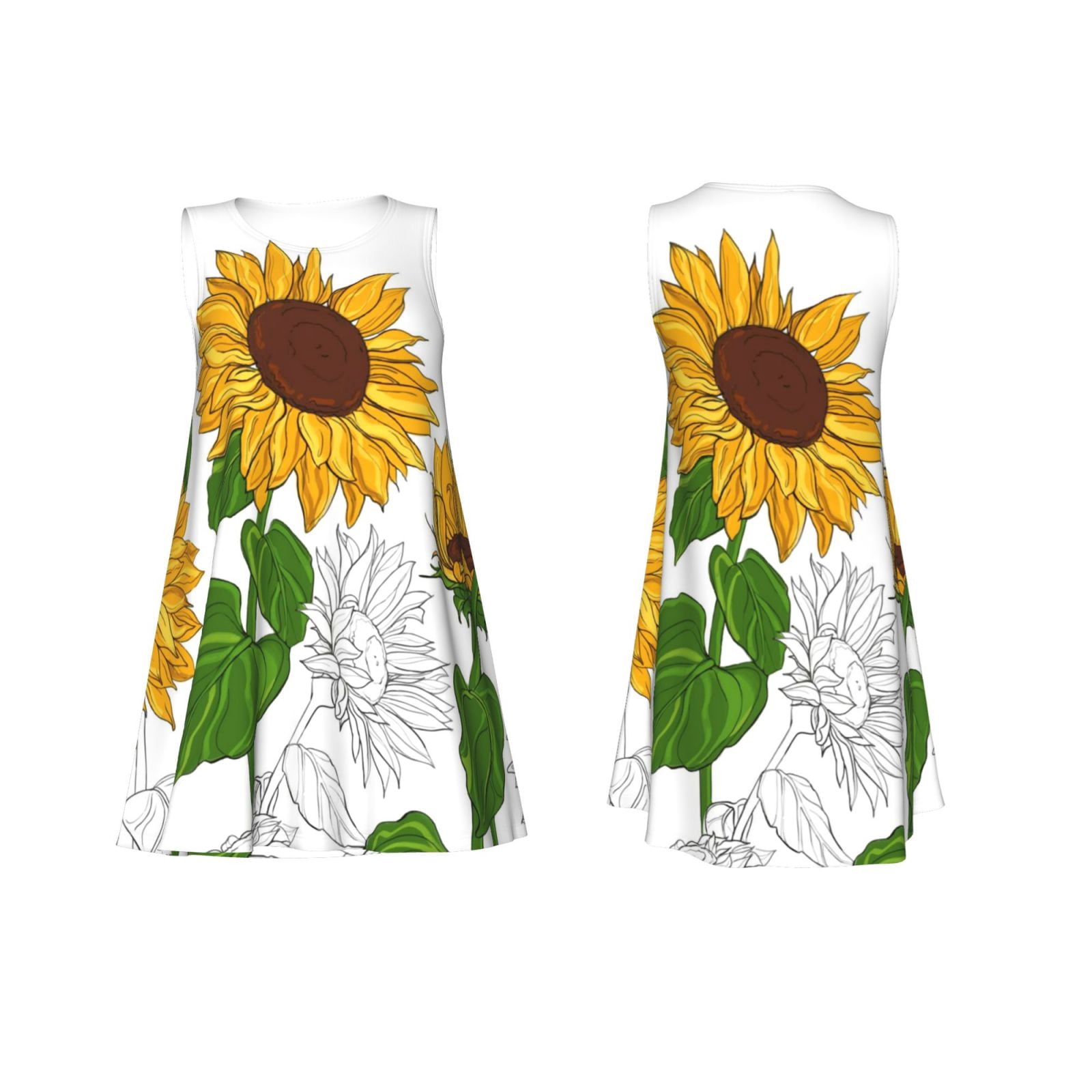 Women Fashion Sunflower 3d Digital Printing Casual Coo-Shoulder U Neck Dress