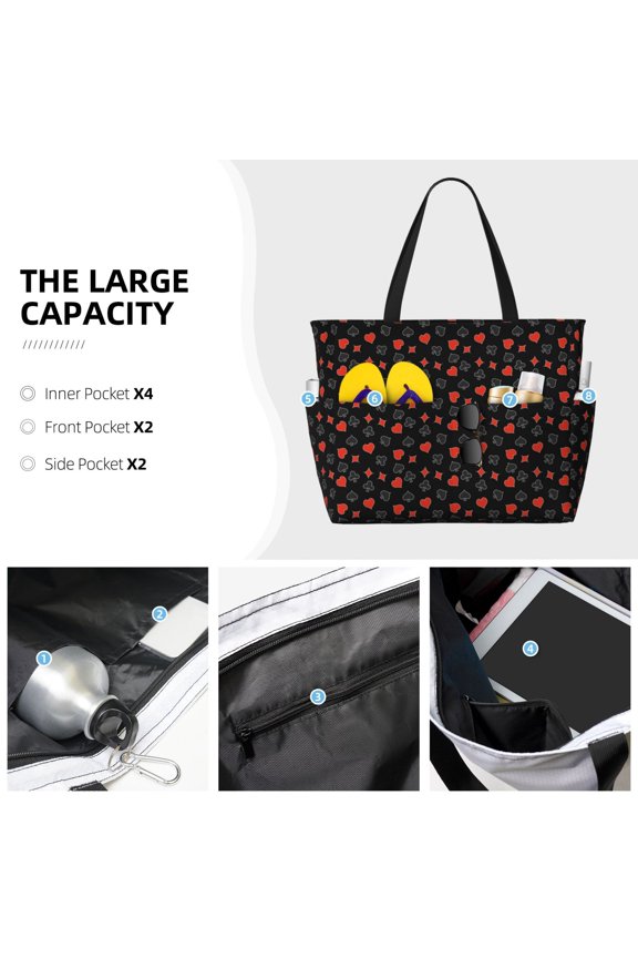 Poker Creative Symbols Print Large Capacity Beach Travel Bag Waterproof Polyester with Multiple Pockets for Beach Camping Gym