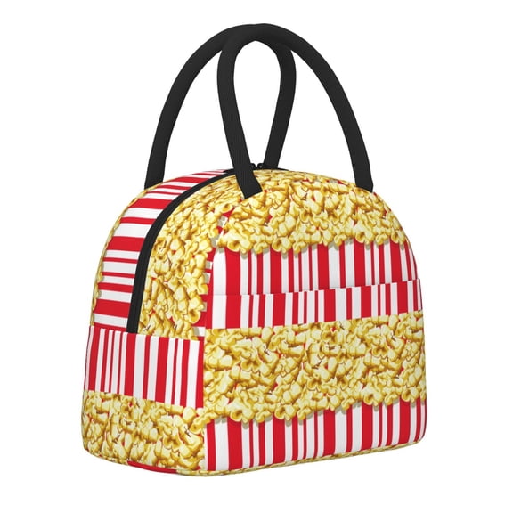 Horeoi Popcorn Pattern Large Insulated Lunch Bag for Work, School, Picnic - Waterproof, Durable Oxford Cloth, Comfortable Handle-Black