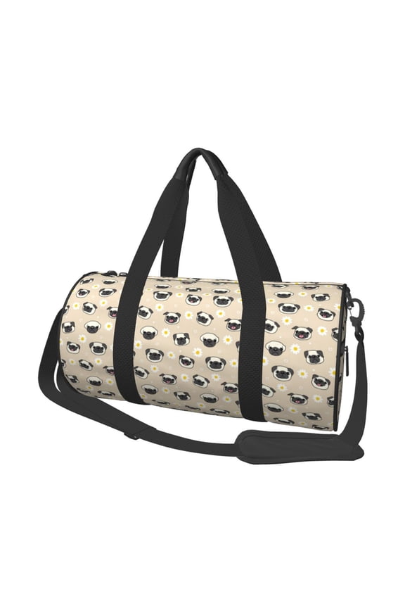 Pug Dog Face Print Foldable Travel Duffle Bag with Removable Strap - Water-Resistant Gym Vacation Luggage Multi-Pocket Design