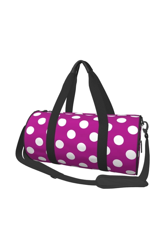 Purlpe And White Polka Dot Print Foldable Travel Duffle Bag with Removable Strap - Water-Resistant Gym Vacation Luggage Multi-Pocket Design