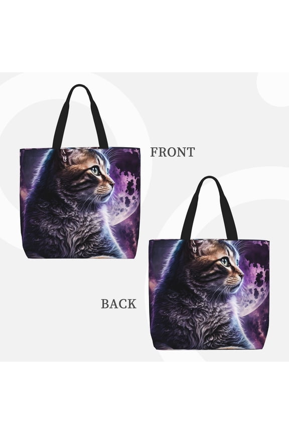 Purple Moon Cat for Reinforced Shoulder Tote Bag Scratch-Proof Design Spacious Organizer Crossbody Carry Daily Commute Must-Have
