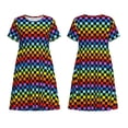 thumbnail image 1 of Horeoi Rainbow Chequerboard Print Women's Short Sleeve Dress Breathable Polyester-Spandex All-Over Print A-Line Side Pockets Elastic Waist, 1 of 6
