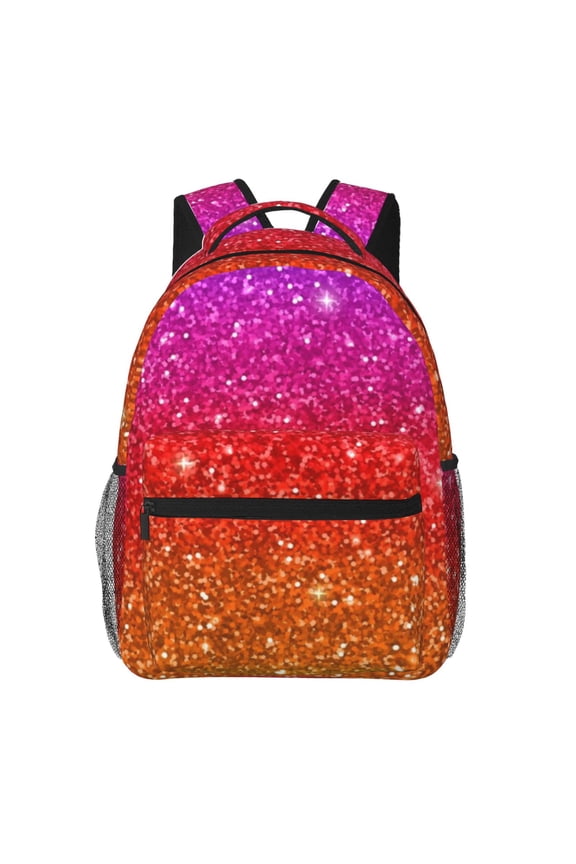 Rainbow Glitter Print Eco-Friendly Lightweight Student Backpack for School Travel - Ergonomic Padded Laptop Compartment & Multi-Pocket Design