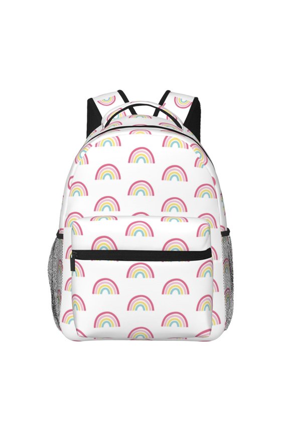 Rainbow Print Eco-Friendly Lightweight Student Backpack for School Travel - Ergonomic Padded Laptop Compartment & Multi-Pocket Design