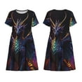 thumbnail image 1 of Horeoi Rainbow Wings Majestic Dragon Print Women's Short Sleeve Dress Breathable Polyester-Spandex All-Over Print A-Line Side Pockets Elastic Waist, 1 of 6