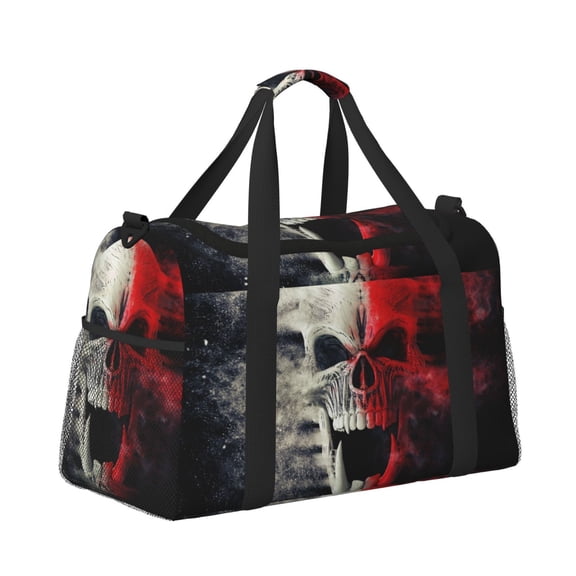 Horeoi Red And White Screaming Demon Skull for Travel Duffle Bag with Adjustable Strap - Large Capacity Hand Carry for Gym Sports Outdoor
