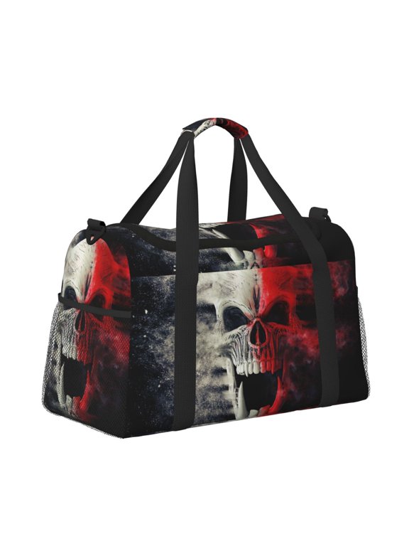 Red And White Screaming Demon Skull for Travel Duffle Bag with Adjustable Strap - Large Capacity Hand Carry for Gym Sports Outdoor