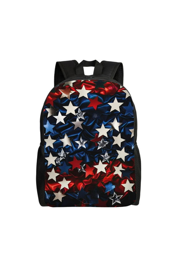 Red Blue White Stars Print Waterproof 600D Oxford Laptop Backpack for School Travel Work - Lightweight Durable Bag with Adjustable Straps