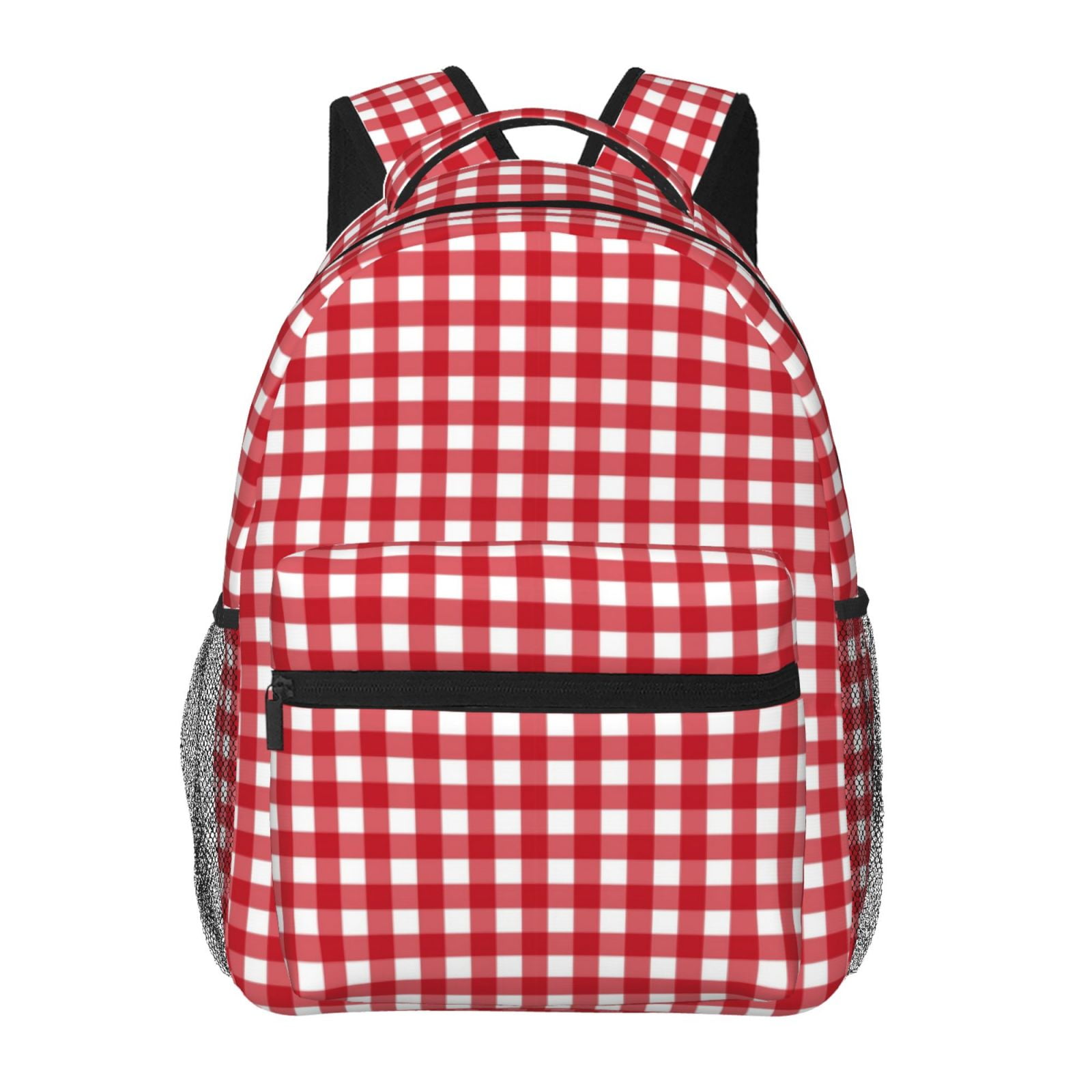 Horeoi Red Checkboard Print Eco-Friendly Lightweight Student Backpack ...
