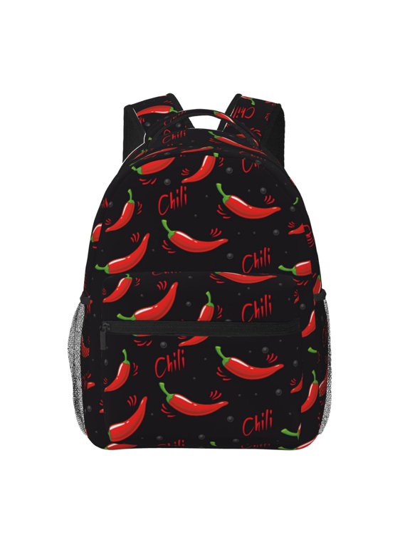 Red Hot Chili Print Eco-Friendly Lightweight Student Backpack for School Travel - Ergonomic Padded Laptop Compartment & Multi-Pocket Design