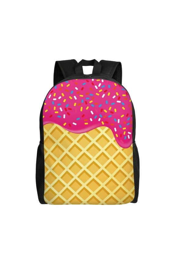 Red Ice Cream Print Waterproof 600D Oxford Laptop Backpack for School Travel Work - Lightweight Durable Bag with Adjustable Straps