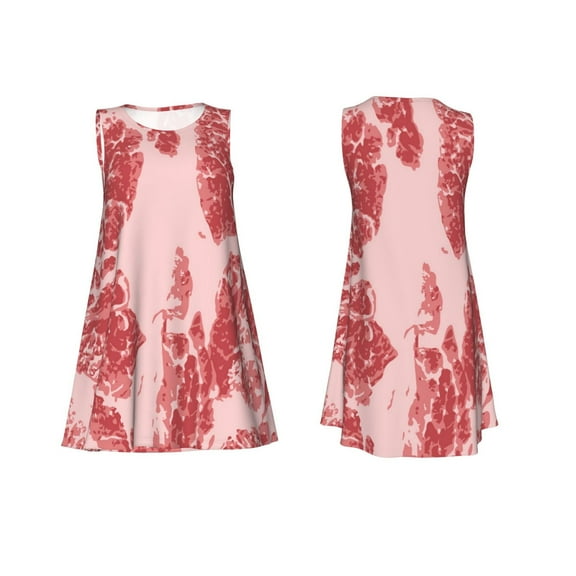 Horeoi Red Meat Print Women's Sleeveless Dress Cotton-like Flared Hem Deep Side Pockets Above-Knee