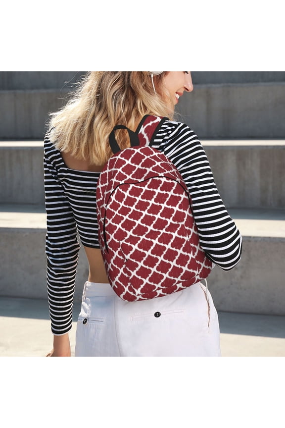 Red Moroccan for Canvas Backpack for School Outdoor Travel Use Men Women Teenagers Large Capacity with Adjustable Shoulder Straps
