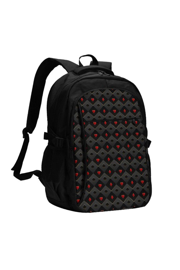 Red Poker Print USB Backpack for Travel School Work with Laptop Compartment Charging Port and Anti-Theft Pocket