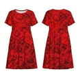 thumbnail image 1 of Horeoi Red Rose Print Women's Short Sleeve Dress Breathable Polyester-Spandex All-Over Print A-Line Side Pockets Elastic Waist, 1 of 6
