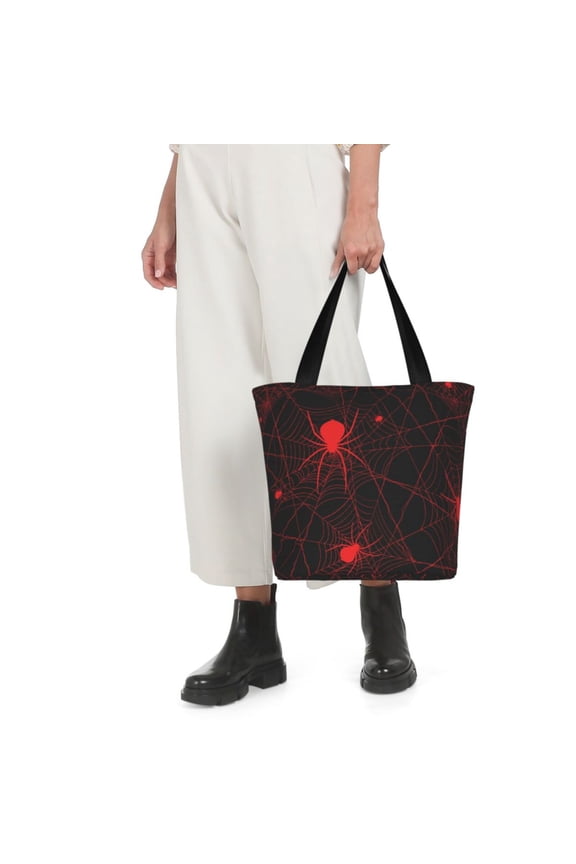Red Spider On The Web Print Shoulder Bag for Women Large Capacity Zipper Tote for Shopping Beach Travel Gym with Inner Pocket