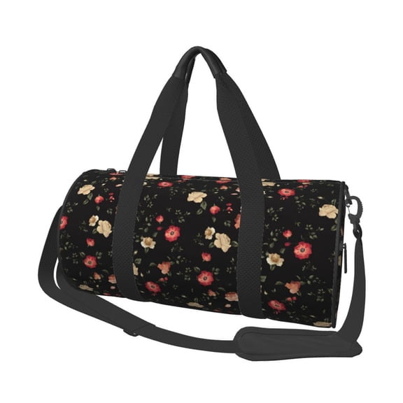Horeoi Red White Flowers Print Foldable Travel Duffle Bag with Removable Strap - Water-Resistant Gym Vacation Luggage Multi-Pocket Design