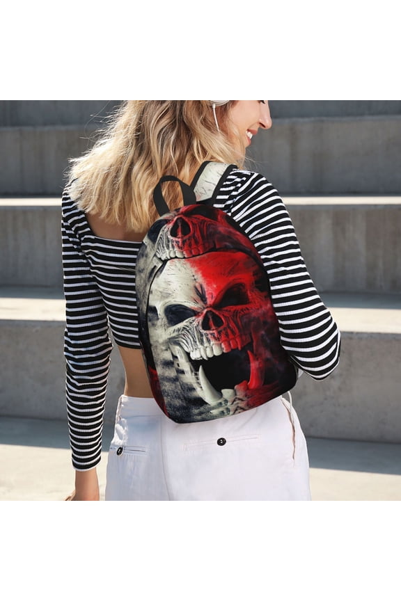 Red And White Screaming Demon Skull for Canvas Backpack for School Outdoor Travel Use Men Women Teenagers Large Capacity with Adjustable Shoulder Straps