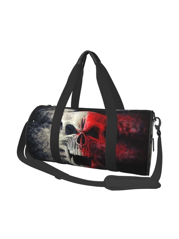 Red And White Screaming Demon Skull Print Foldable Travel Duffle Bag with Removable Strap - Water-Resistant Gym Vacation Luggage Multi-Pocket Design