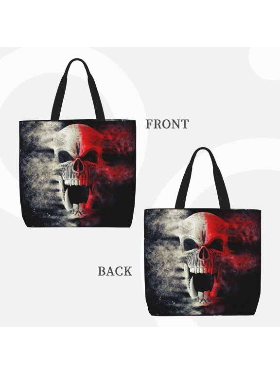 Red And White Screaming Demon Skull for Reinforced Shoulder Tote Bag Scratch-Proof Design Spacious Organizer Crossbody Carry Daily Commute Must-Have