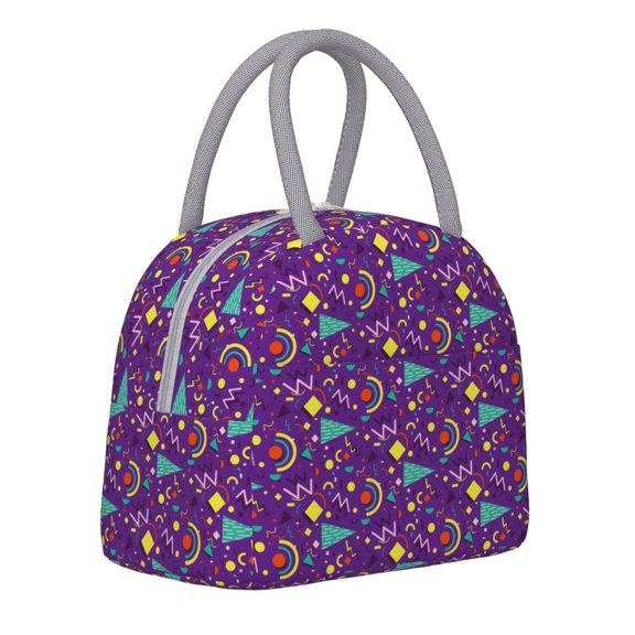 Horeoi Retro 80s Style Pattern Large Insulated Lunch Bag for Work, School, Picnic - Waterproof, Durable Oxford Cloth, Comfortable Handle-Light Grey
