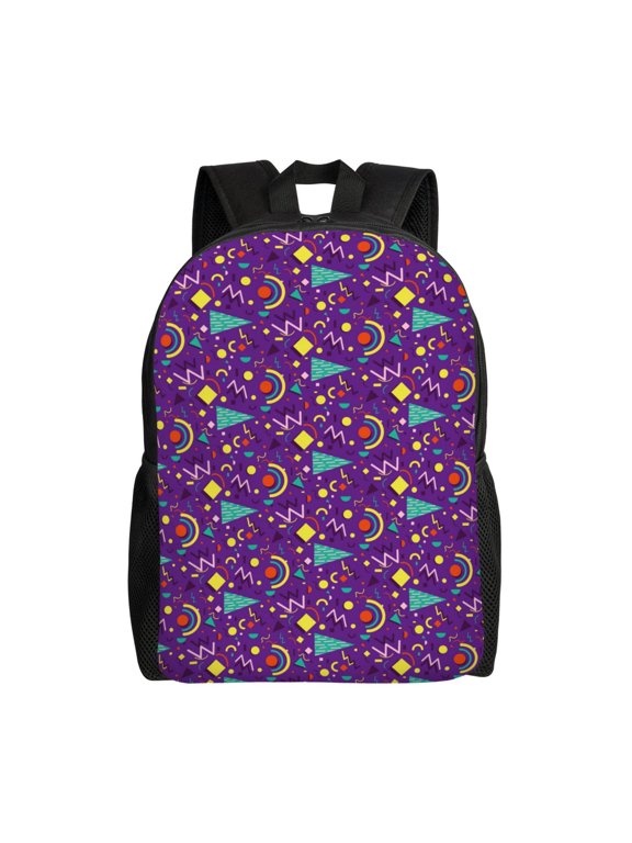 Retro 80s Style Print Waterproof 600D Oxford Laptop Backpack for School Travel Work - Lightweight Durable Bag with Adjustable Straps