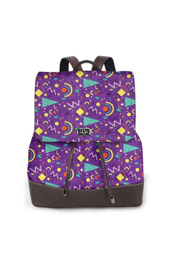 Retro 80s Style for Womens Leather Backpack for School Travel Work or Casual Use with Zipper Pockets and Spacious Interior