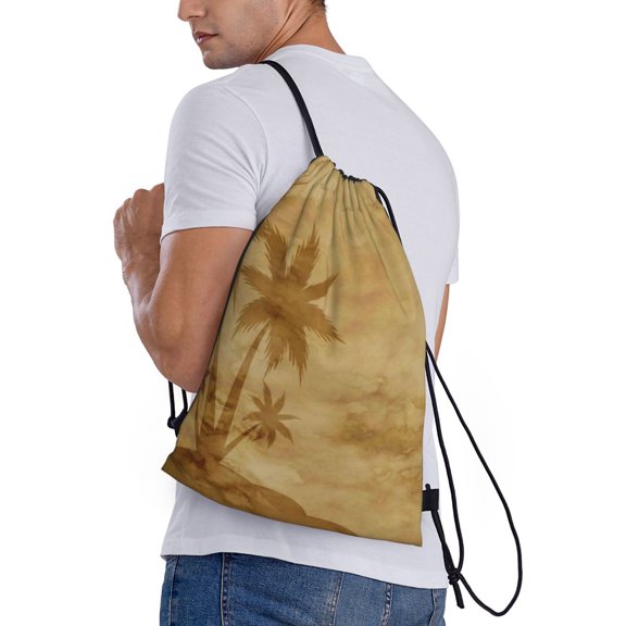 Horeoi Retro Palm Tree Print Drawstring Bags for Gym Sports Yoga Travel Lightweight Foldable Sackpack for Men Women Teens