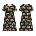 thumbnail image 1 of Horeoi Retro Video Game Print Women's Short Sleeve Dress Breathable Polyester-Spandex All-Over Print A-Line Side Pockets Elastic Waist, 1 of 6