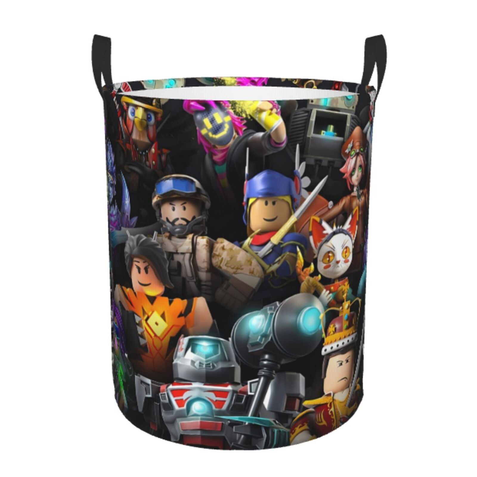 Horeoi Roblox Print Large Laundry Basket Waterproof Round Cotton Linen