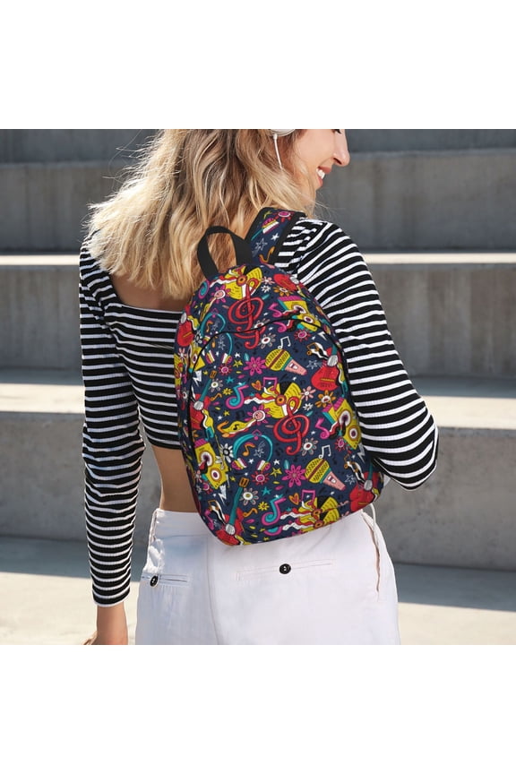 Rock Music for Canvas Backpack for School Outdoor Travel Use Men Women Teenagers Large Capacity with Adjustable Shoulder Straps