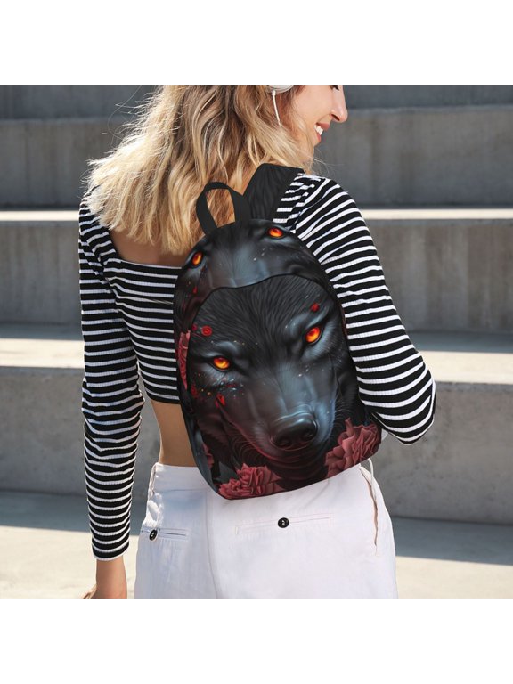 Rose Full Moon Black Wolf for Canvas Backpack for School Outdoor Travel Use Men Women Teenagers Large Capacity with Adjustable Shoulder Straps