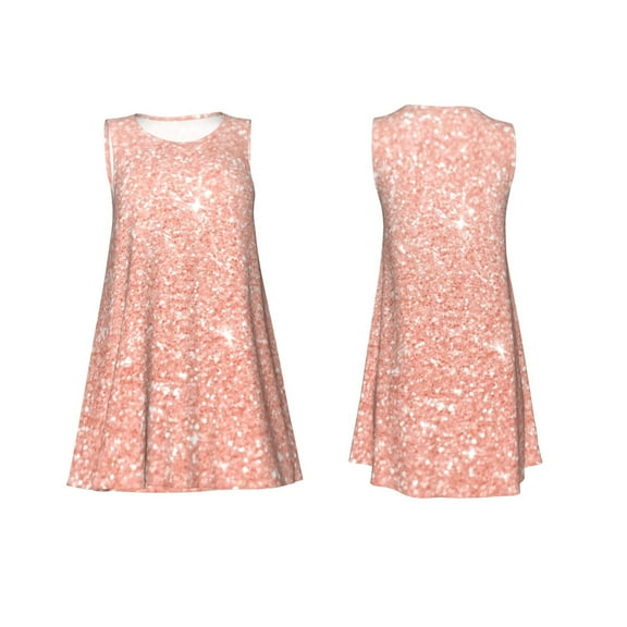 Horeoi Rose Gold Glitter Print Women's Sleeveless Dress Cotton-like Flared Hem Deep Side Pockets Above-Knee