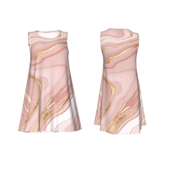 Horeoi Rose Gold Glitter Splatter Print Women's Sleeveless Dress Cotton-like Flared Hem Deep Side Pockets Above-Knee