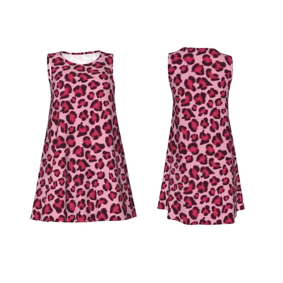Horeoi Rose Leopard Print Print Women's Sleeveless Dress Cotton-like Flared Hem Deep Side Pockets Above-Knee