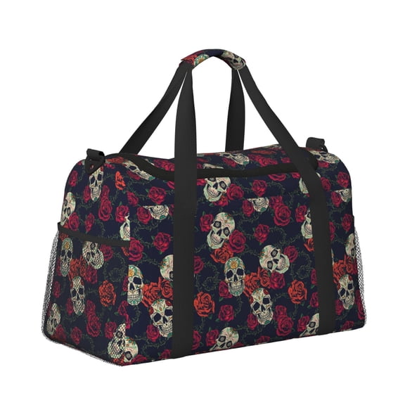 Horeoi Roses Skulls for Travel Duffle Bag with Adjustable Strap - Large Capacity Hand Carry for Gym Sports Outdoor