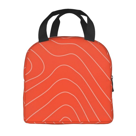 Horeoi Salmon Fish Meat Pattern Lunch Bag for Work Picnic Travel Use Thermal Tote with Front Pocket for Women Men Students
