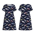 thumbnail image 1 of Horeoi Sardine Print Women's Short Sleeve Dress Breathable Polyester-Spandex All-Over Print A-Line Side Pockets Elastic Waist, 1 of 6