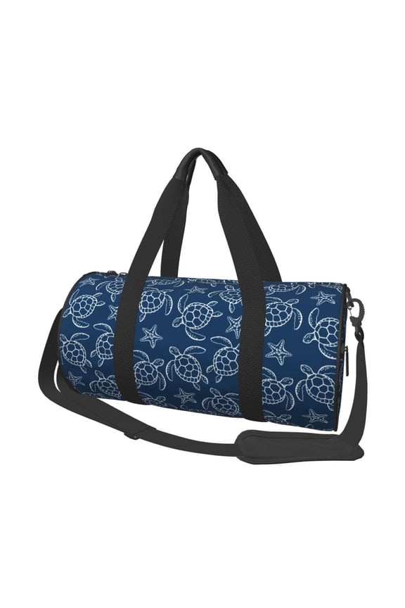 Sea Turtle Print Foldable Travel Duffle Bag with Removable Strap - Water-Resistant Gym Vacation Luggage Multi-Pocket Design