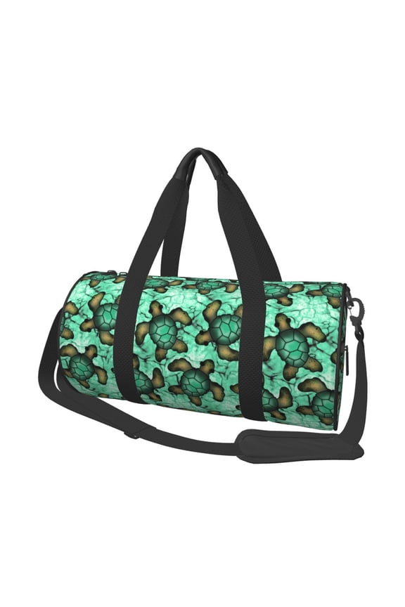Sea Turtle Print Foldable Travel Duffle Bag with Removable Strap - Water-Resistant Gym Vacation Luggage Multi-Pocket Design