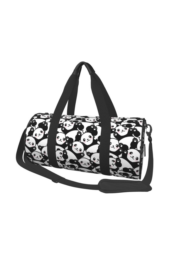 Seamless Pattern Cute Panda Print Foldable Travel Duffle Bag with Removable Strap - Water-Resistant Gym Vacation Luggage Multi-Pocket Design