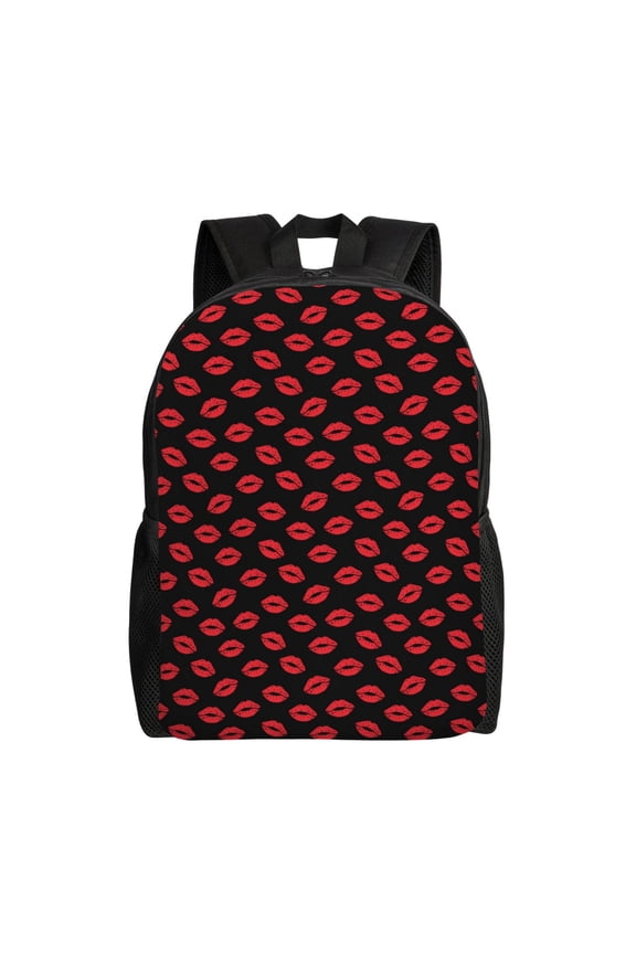 Sexy Red Lips Kiss Print Waterproof 600D Oxford Laptop Backpack for School Travel Work - Lightweight Durable Bag with Adjustable Straps
