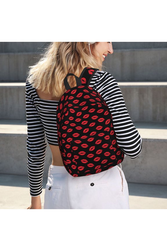 Sexy Red Lips Kiss for Canvas Backpack for School Outdoor Travel Use Men Women Teenagers Large Capacity with Adjustable Shoulder Straps