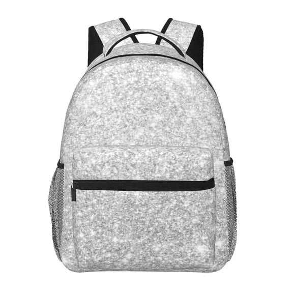 Horeoi Silver Glitter Print Eco-Friendly Lightweight Student Backpack for School Travel - Ergonomic Padded Laptop Compartment & Multi-Pocket Design